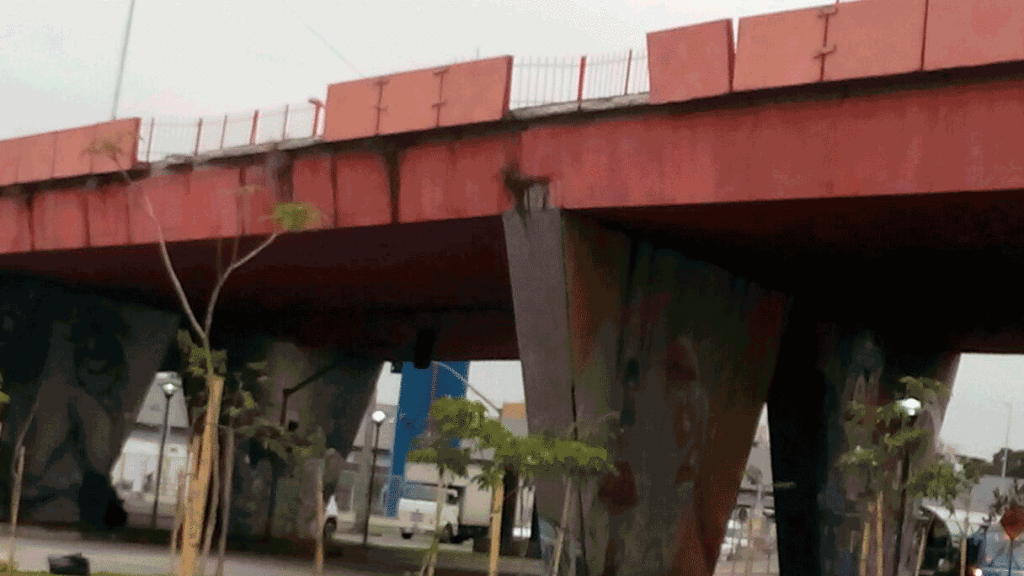 Buraco em viaduto do Hauer assusta pedestres