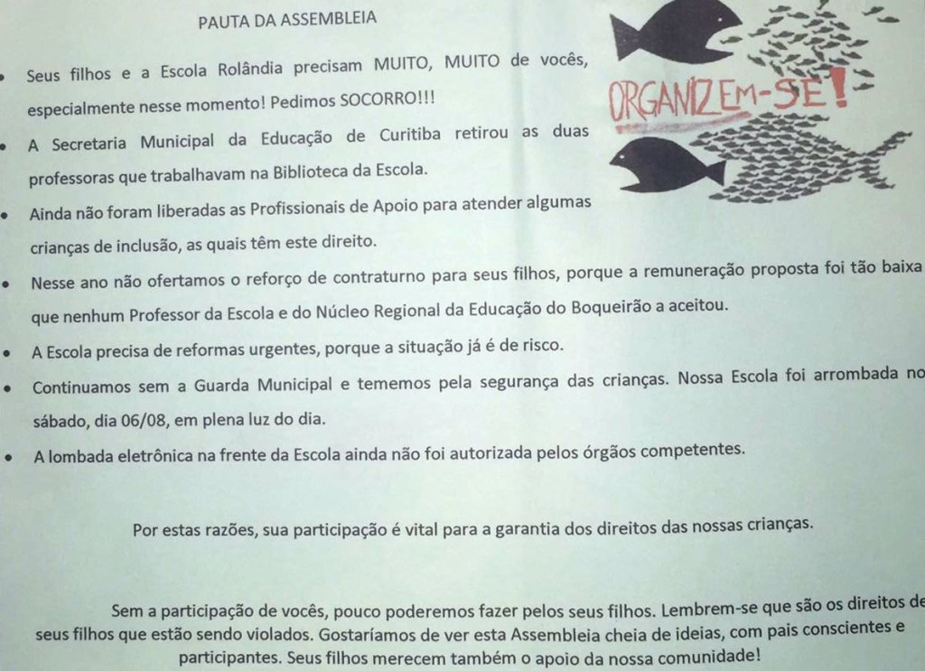 Fruet abandona escola no Boqueirão e pais e professores pedem socorro